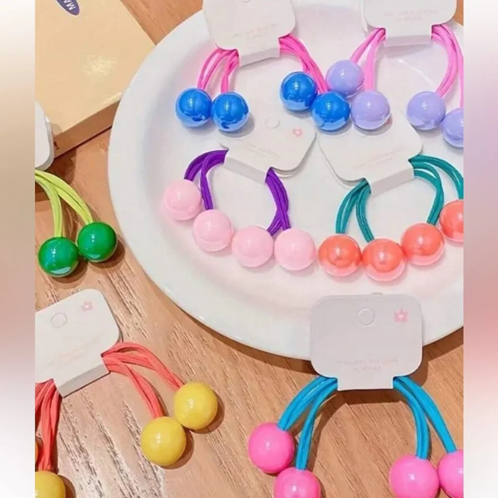 🟢🟡 7pcs Candy-Colored Dual Ball Simple Hair Ties❗️🟣🔵